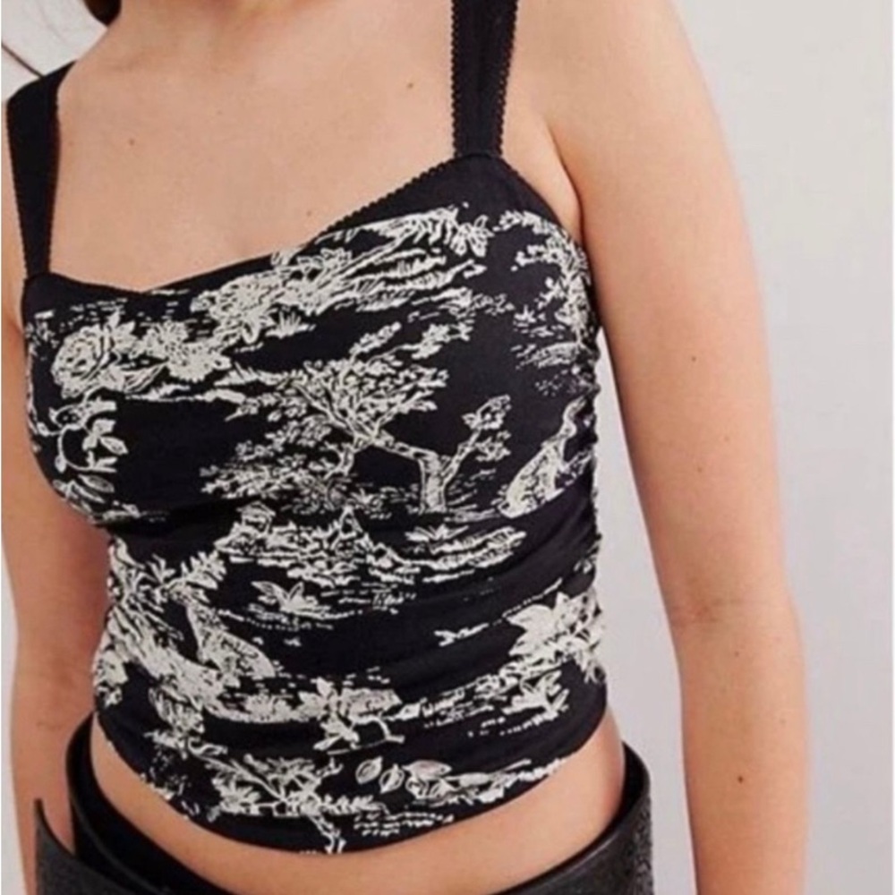 Free People Black and White Ruched Crop Tank Top